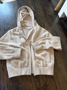 White + Warren Neutral Taupe Hooded Cashmere-Blend Zip Cardigan